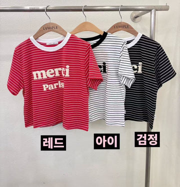 L02條紋圓領tee