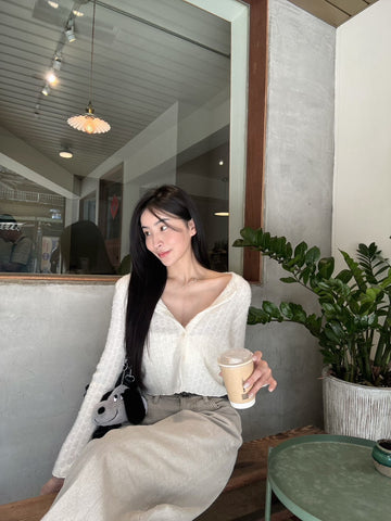 V領排扣海馬毛針織