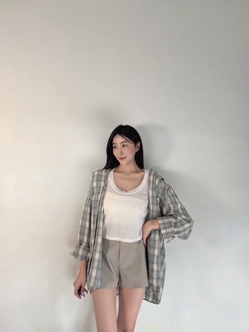 亞麻拼接連帽襯衫