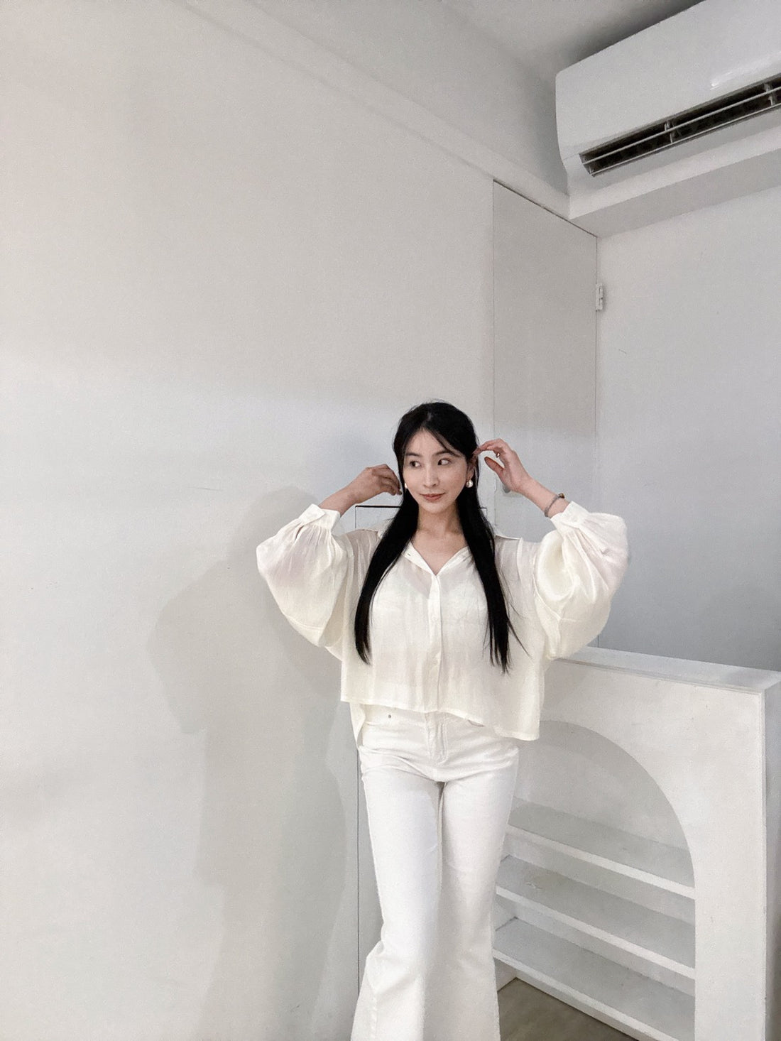 絲光感澎袖襯衫