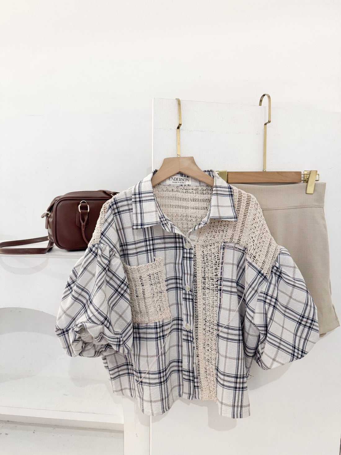 麻紗織紋高腰短褲