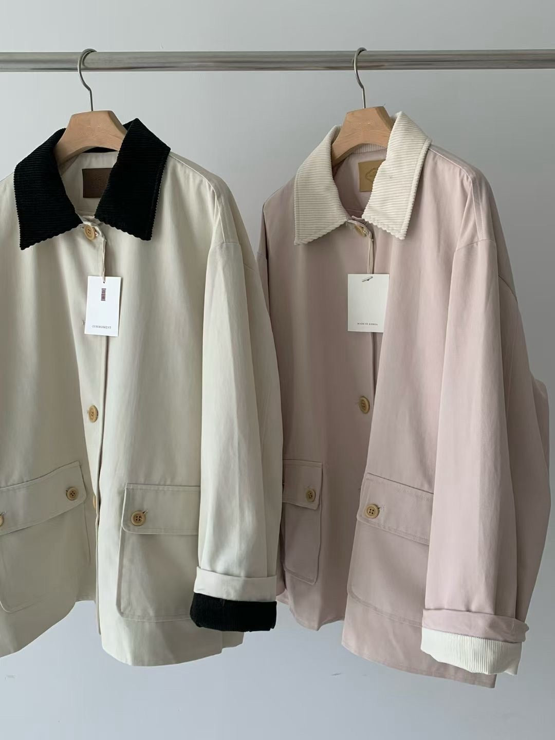 燈心絨領片風衣外套