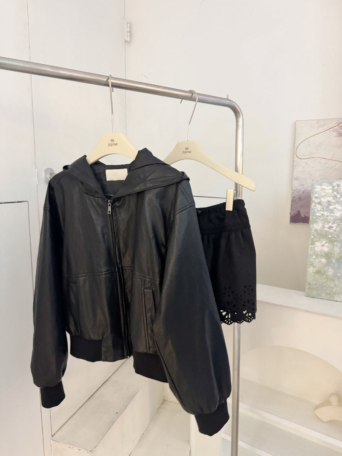 柔軟大連帽皮質外套