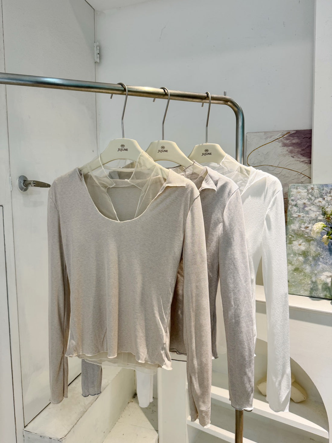 兩件式透紗捲邊上衣