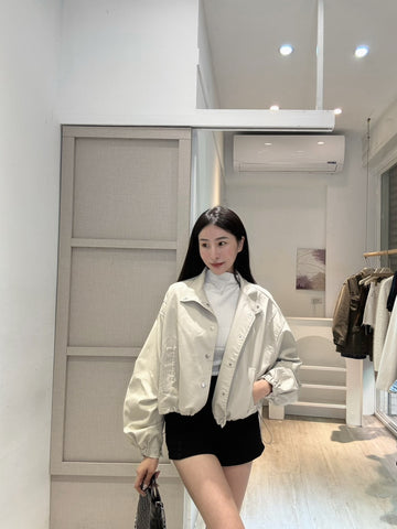 奶油皮革立領夾克