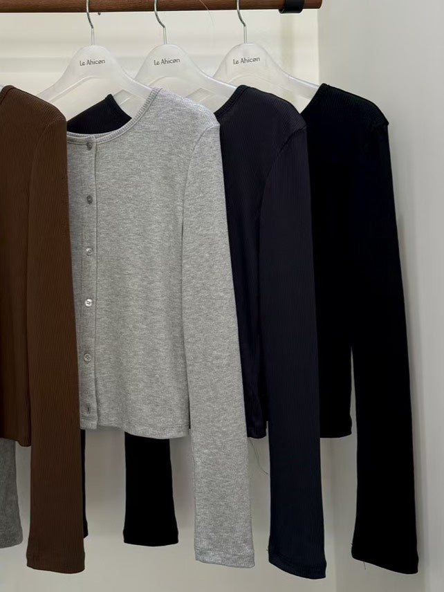 高質感螺紋排釦彈力上衣