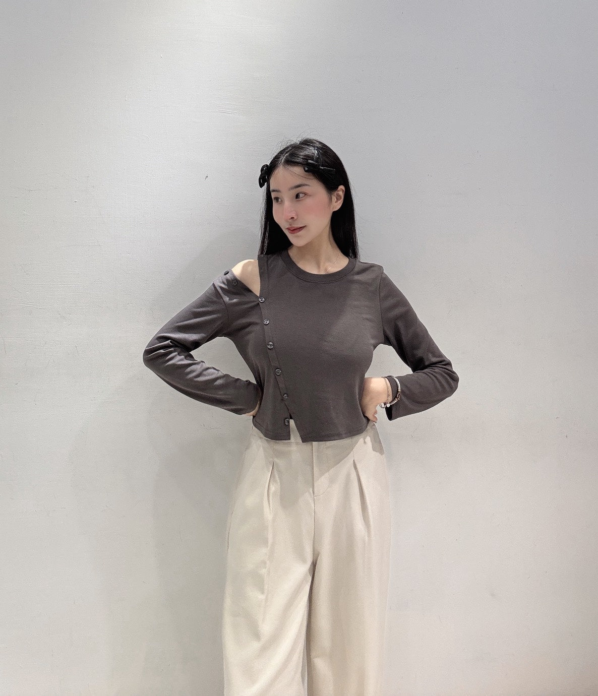 高腰落垂感西裝褲