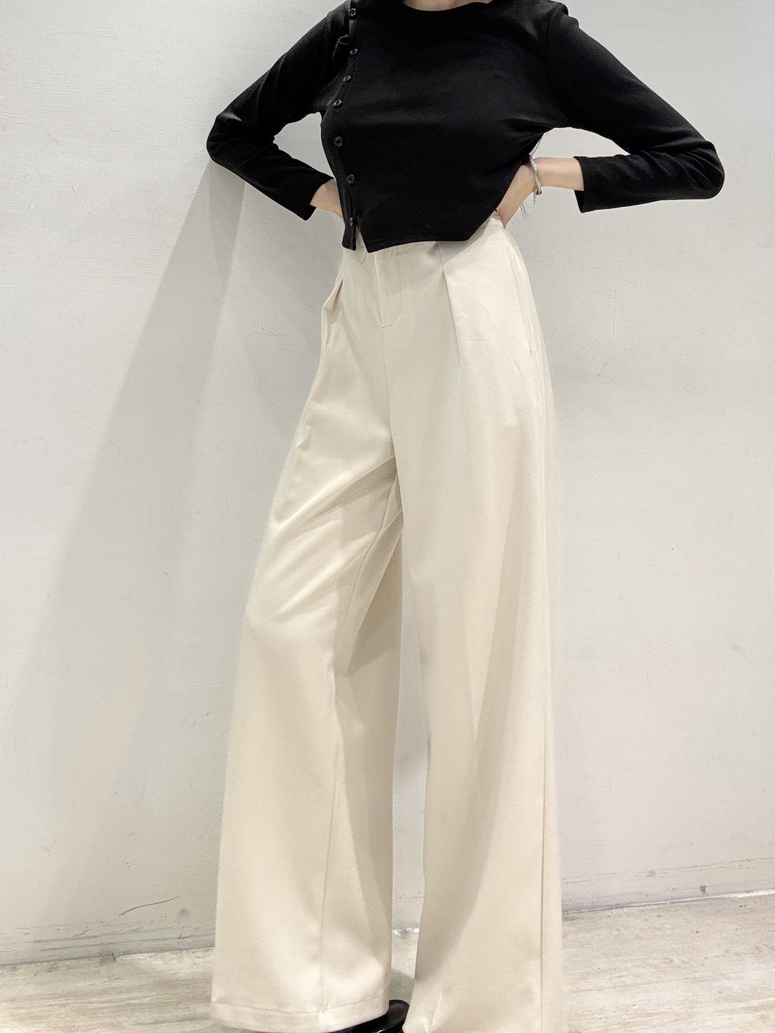 高腰落垂感西裝褲