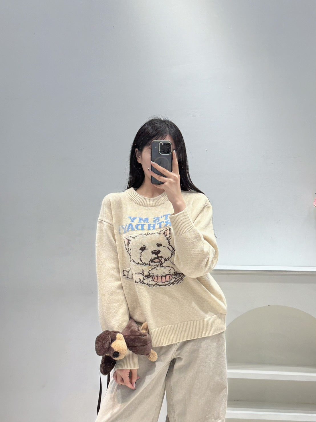 調皮狗狗羊絨毛衣