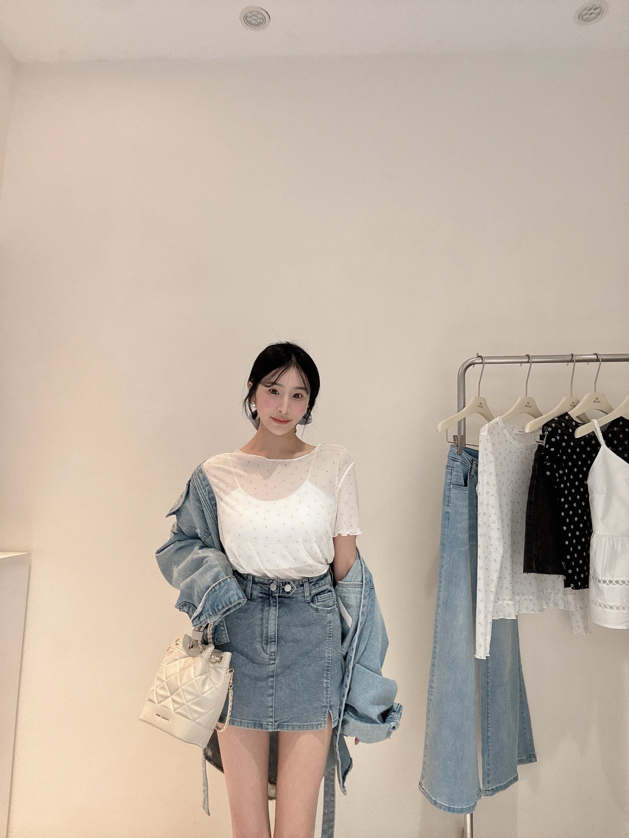 雙扣彈力牛仔褲裙