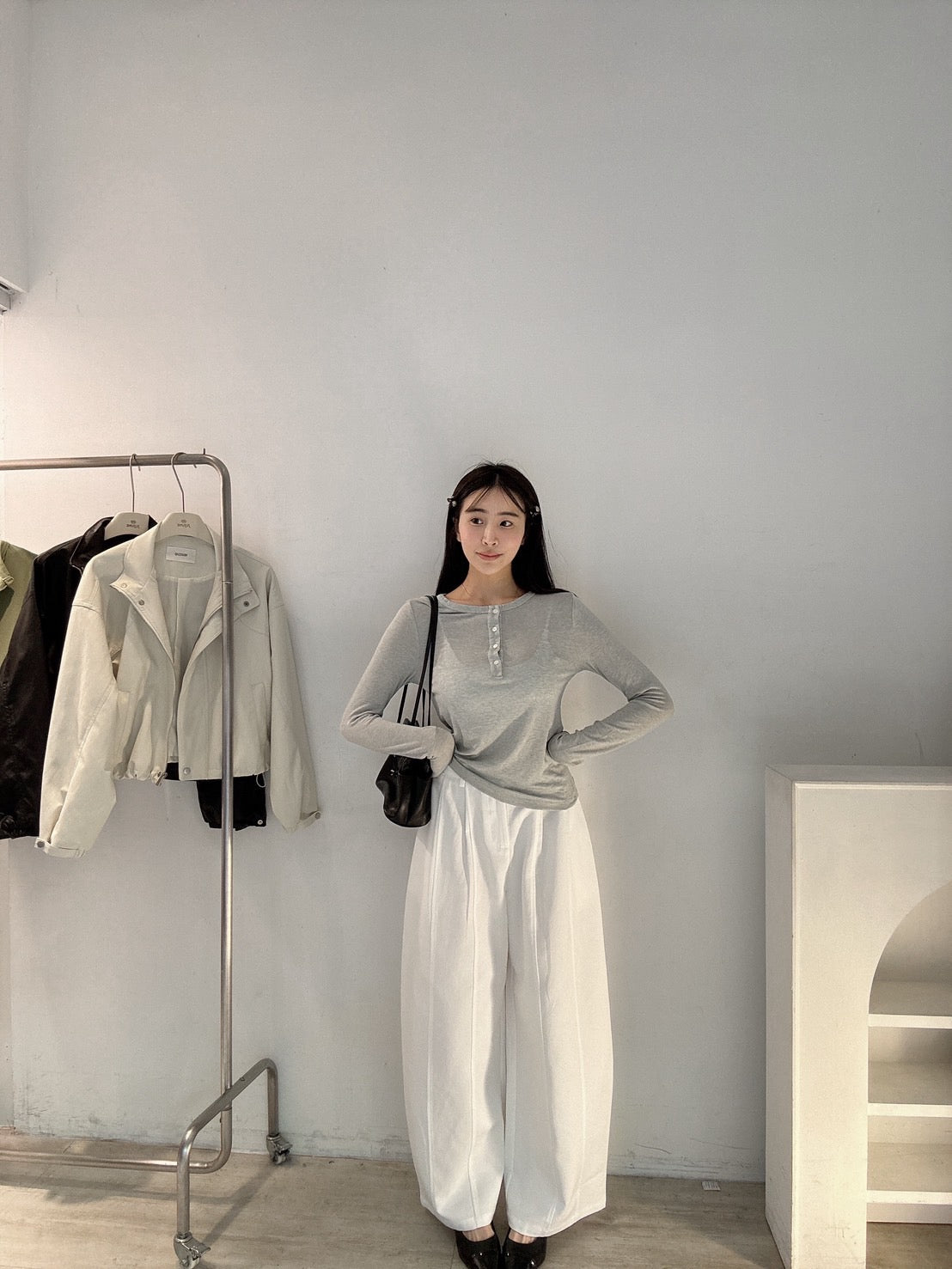 天絲棉排扣圓領上衣