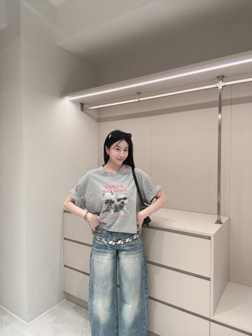 墨鏡小狗短版tee