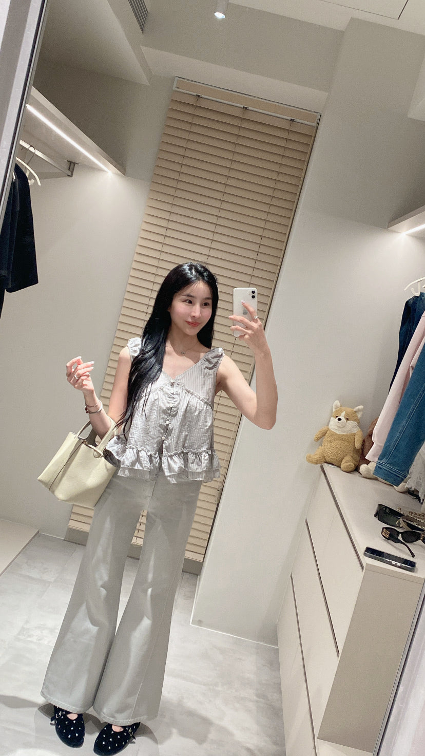 淺灰彈力涼感喇叭褲