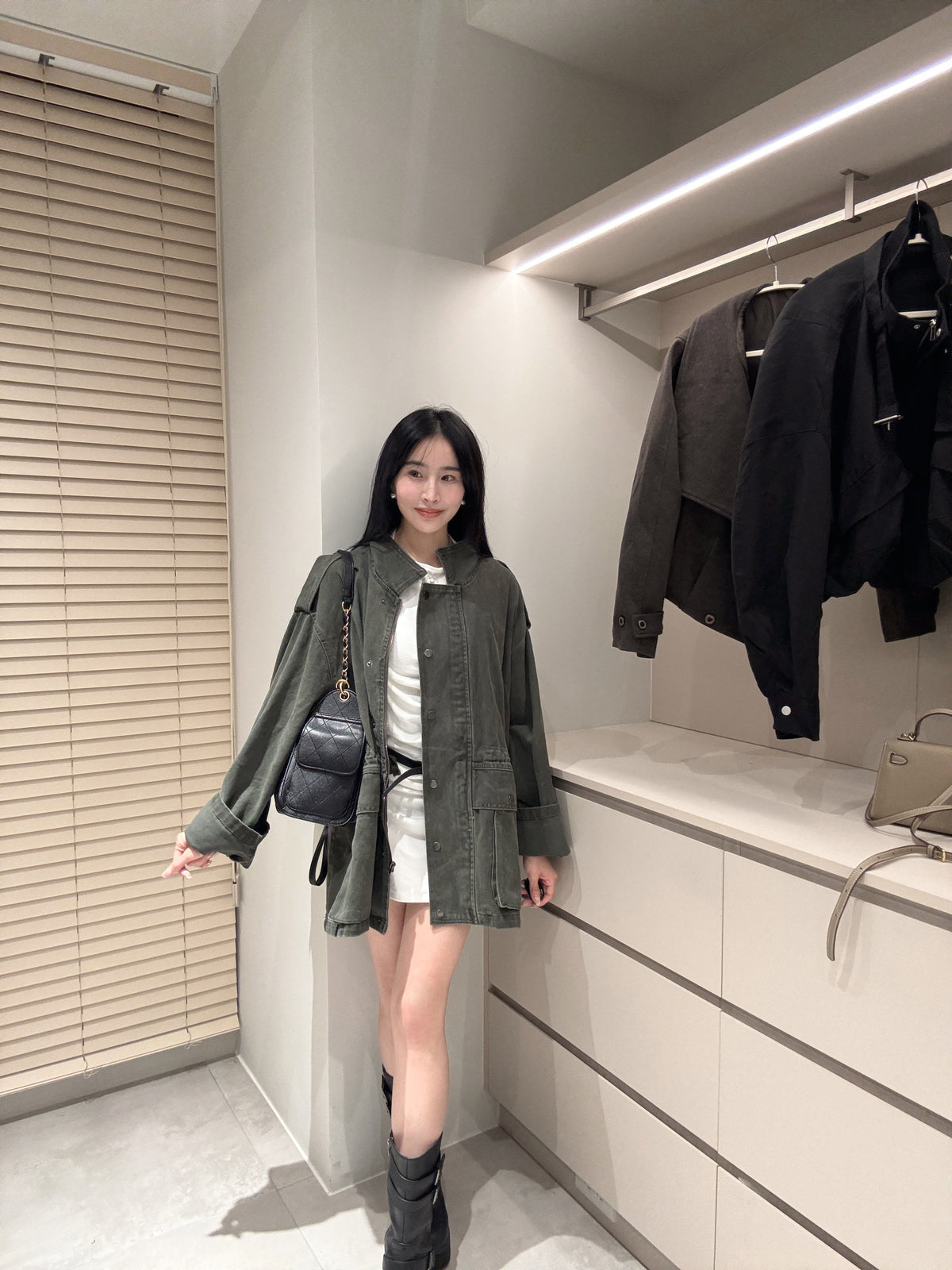 大口袋中長版外套