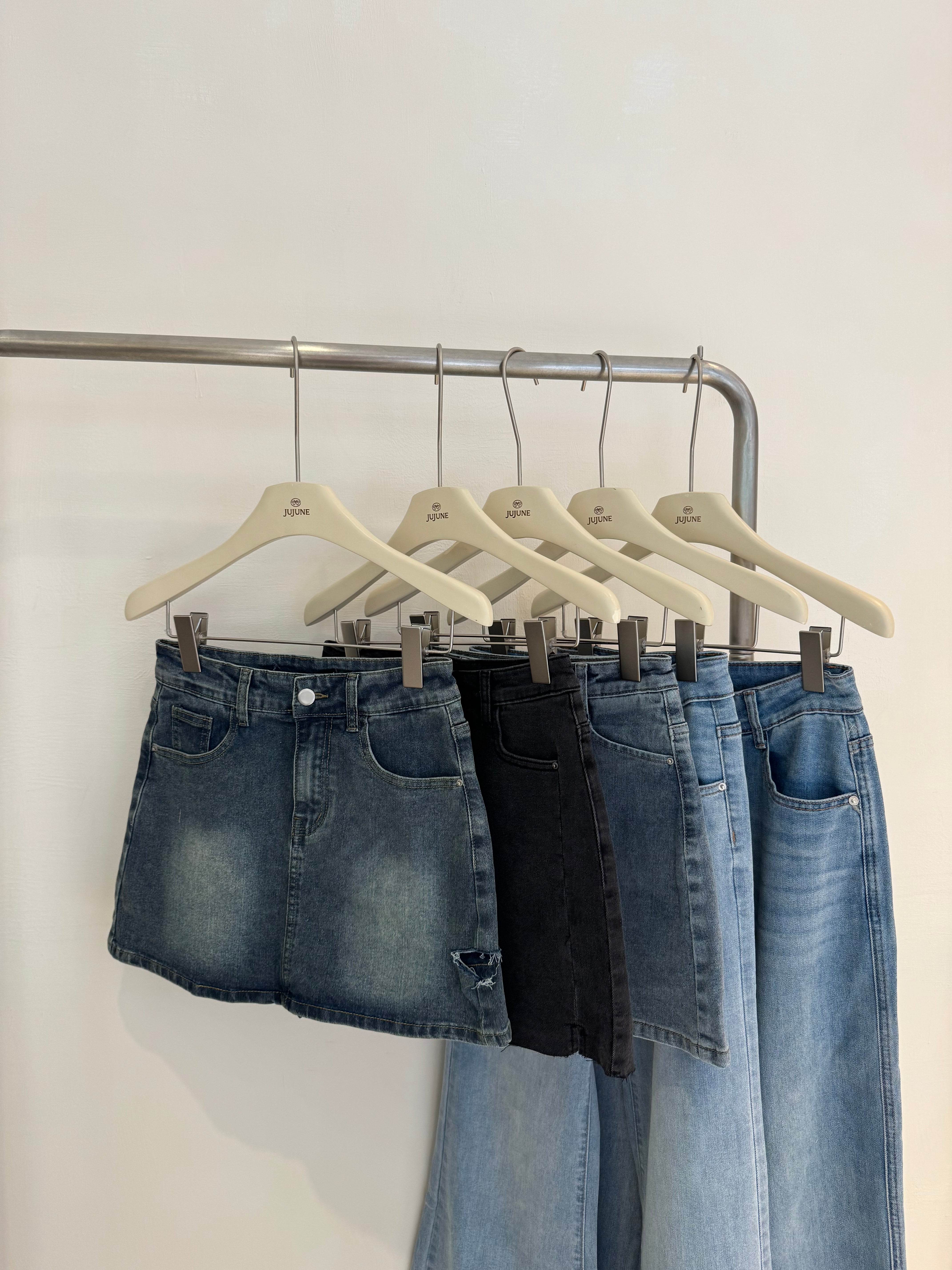 割破彈力牛仔褲裙