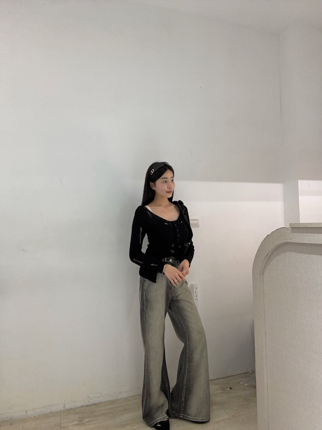 隕石灰直筒喇叭褲