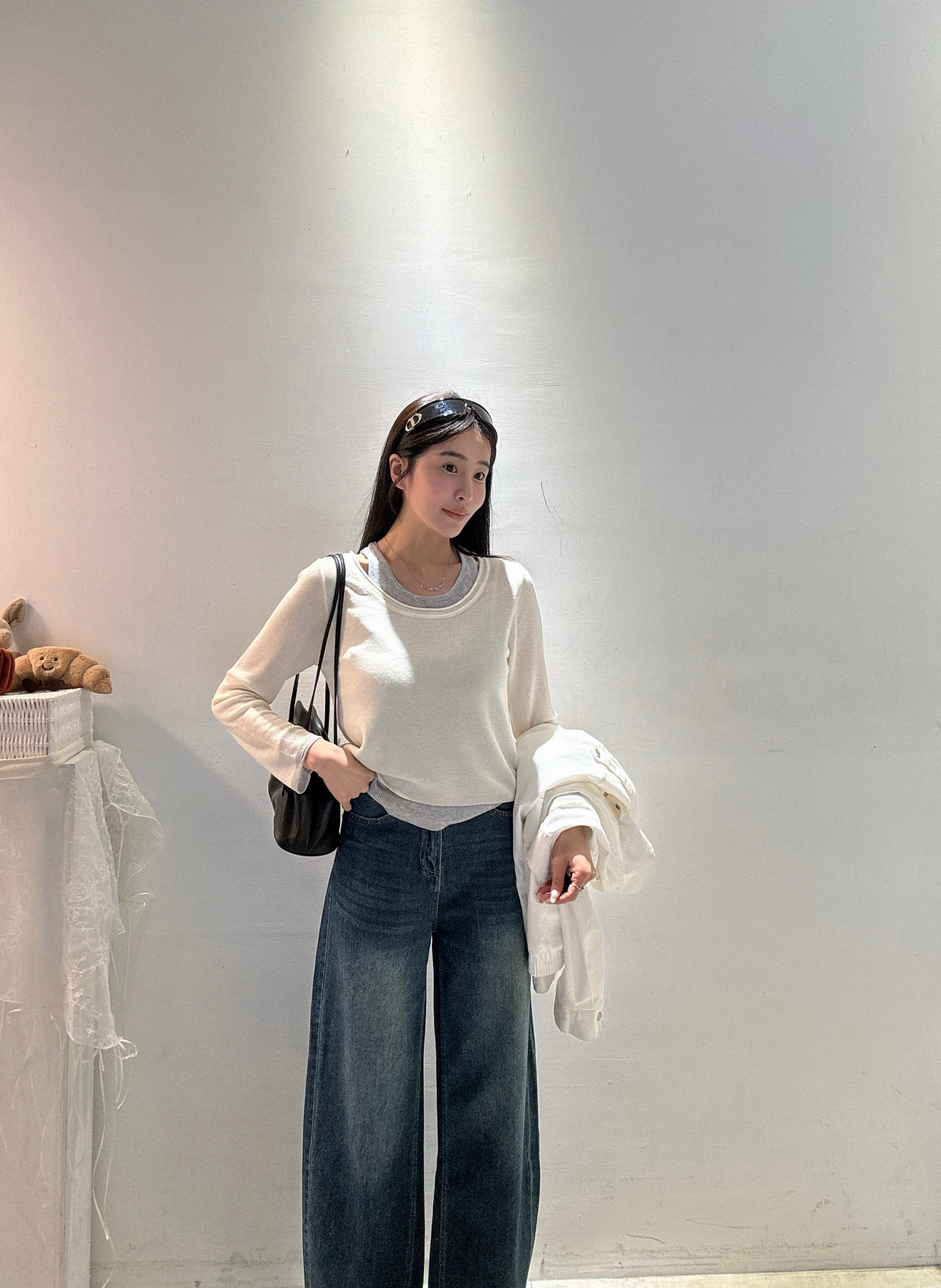 柔軟仿舊直筒彎刀褲