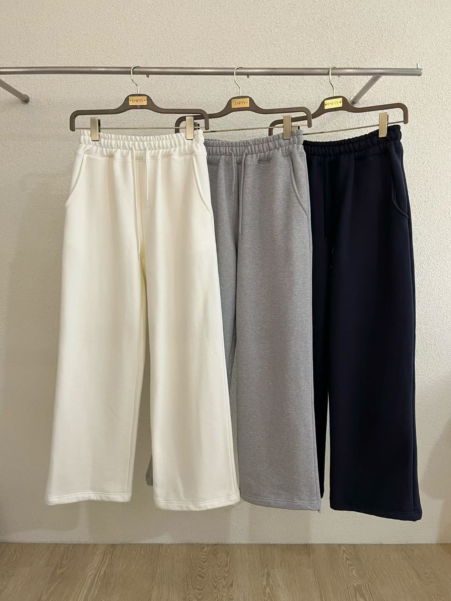 蝴蝶結口袋刷絨直筒褲