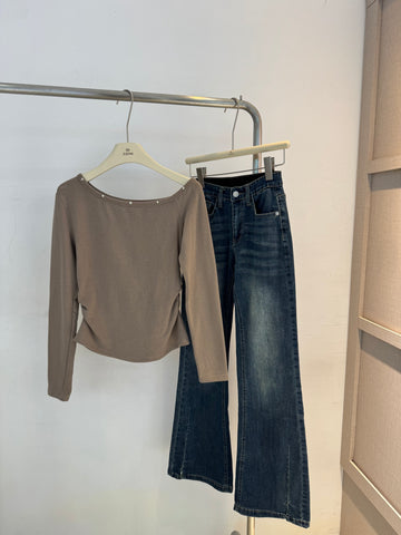 星星卯釘斜肩上衣