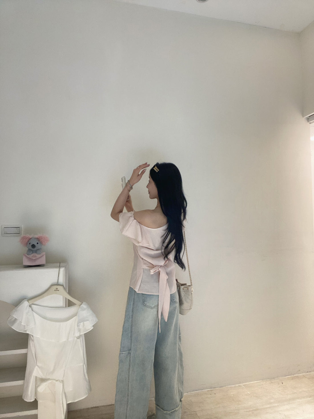 麻紗綁帶荷葉衫