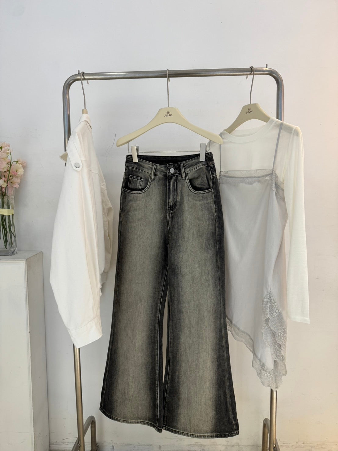 隕石灰直筒喇叭褲