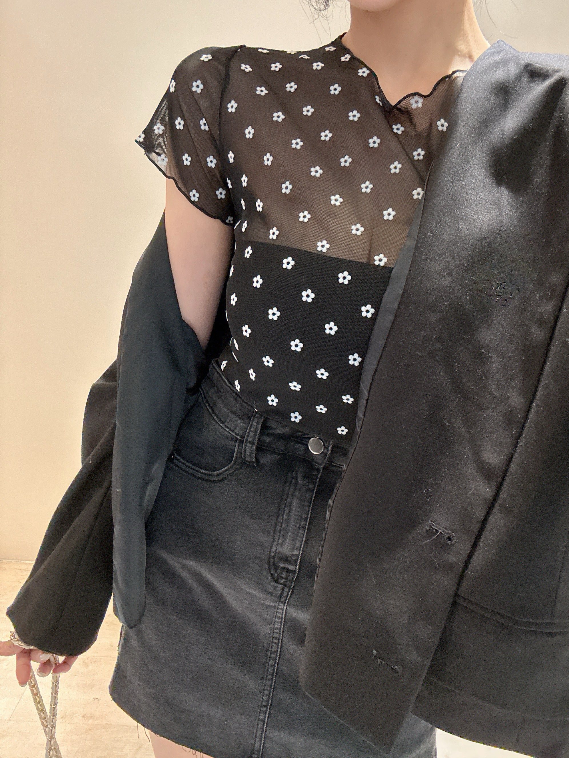 水洗黑彈力牛仔褲裙