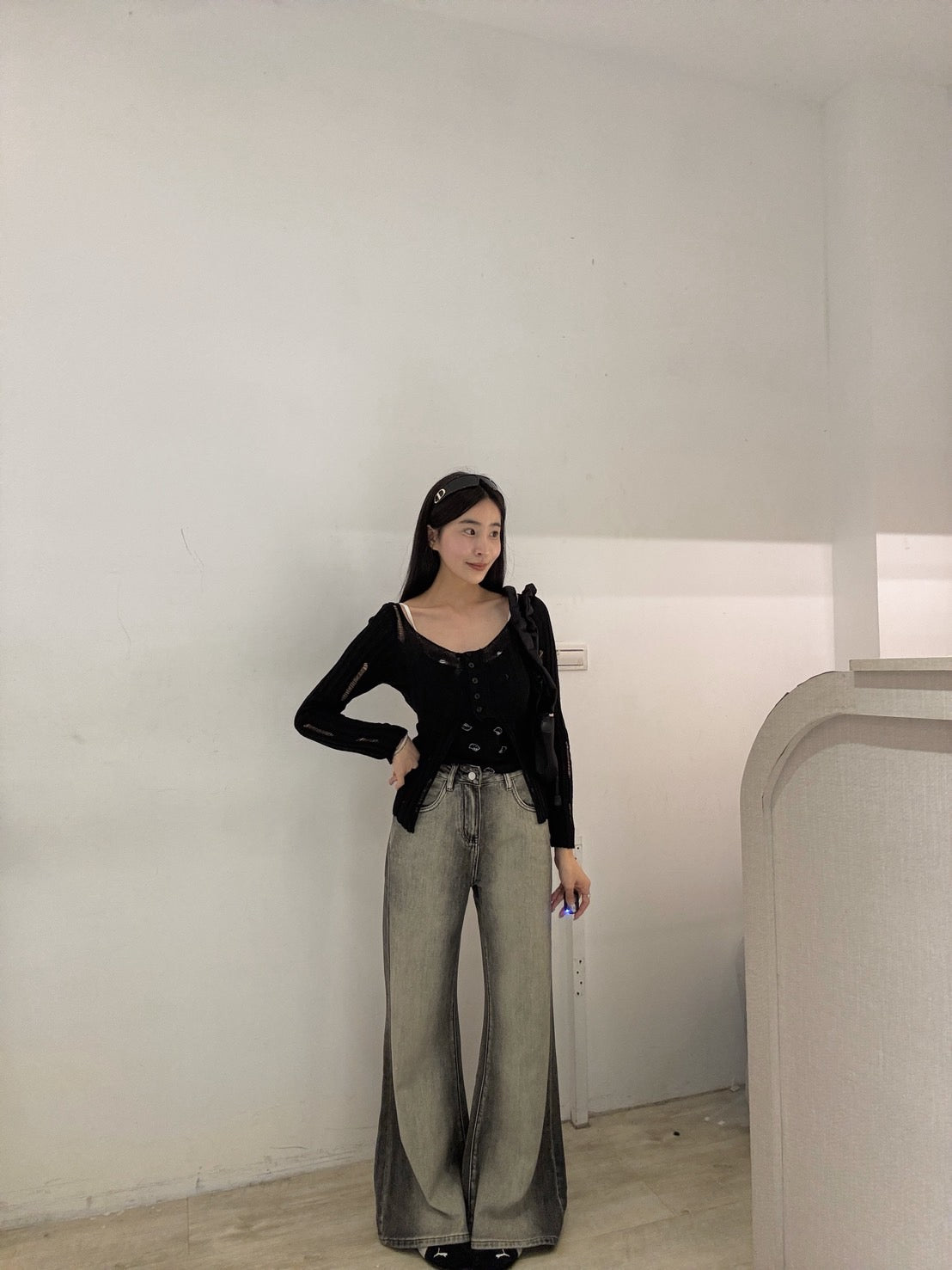 隕石灰直筒喇叭褲