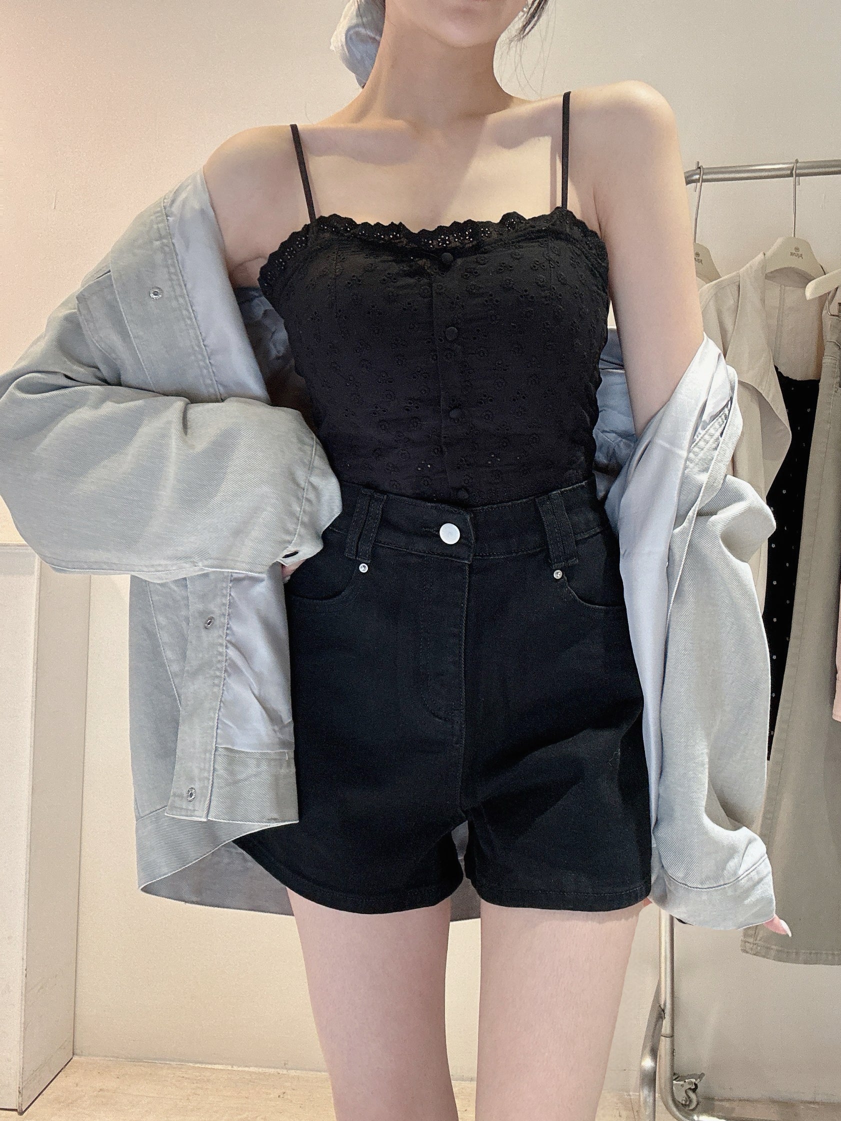 高腰彈力牛仔短褲