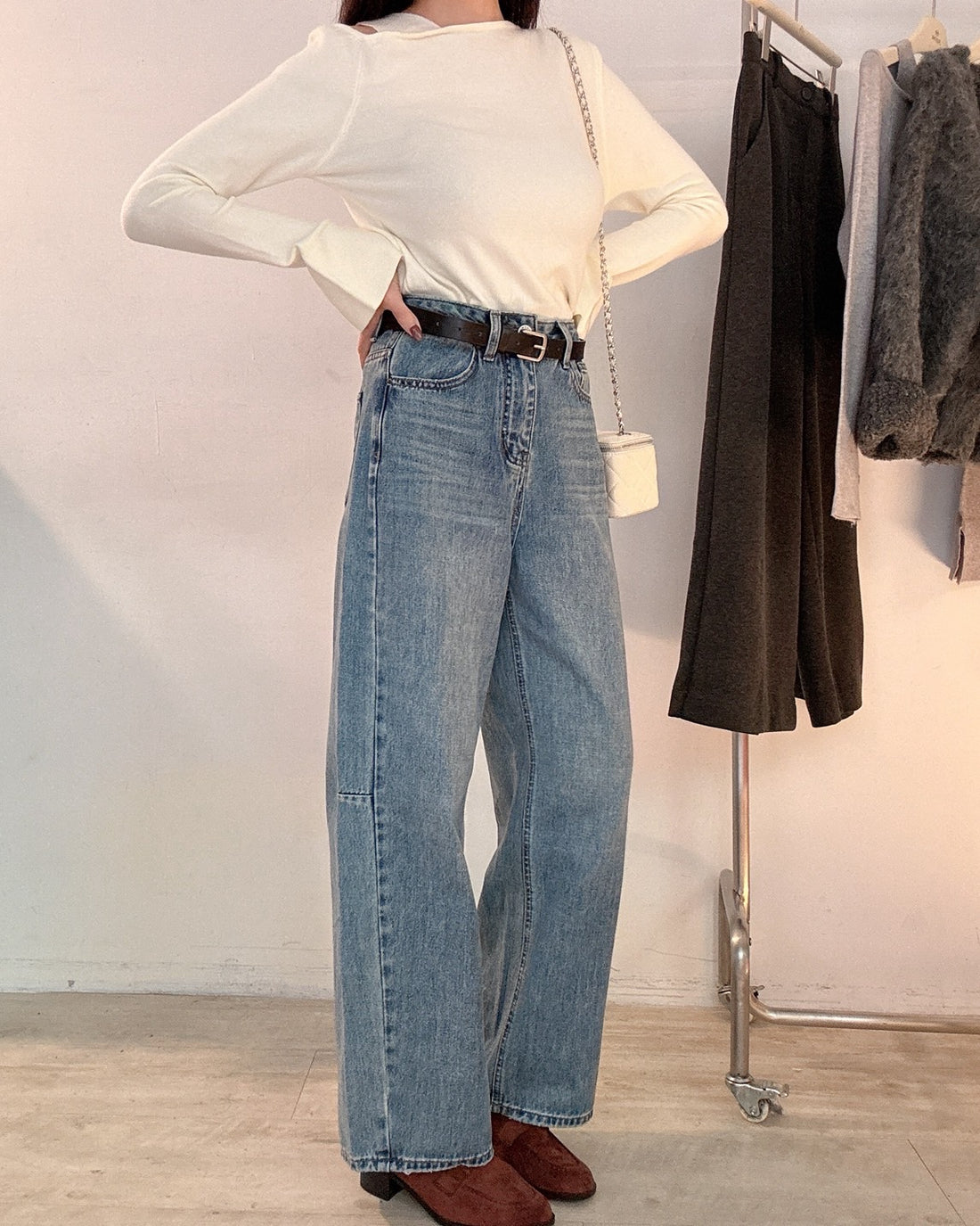 立體車線直筒彎刀褲