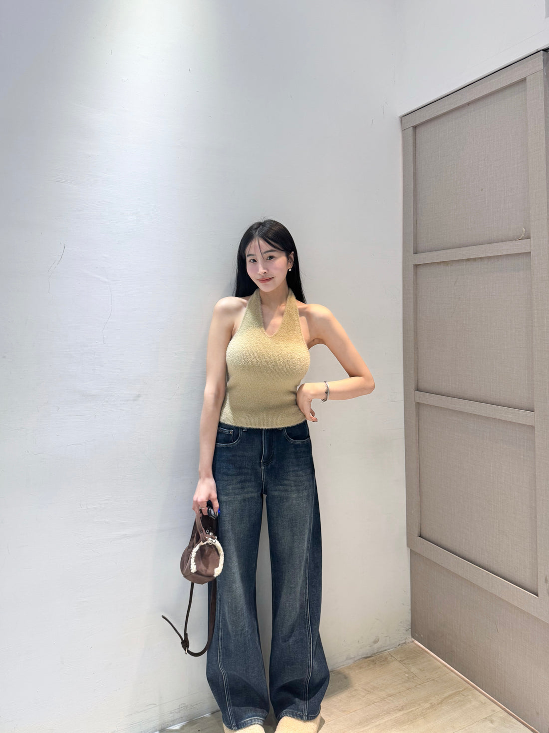 水貂絨削肩罩杯背心