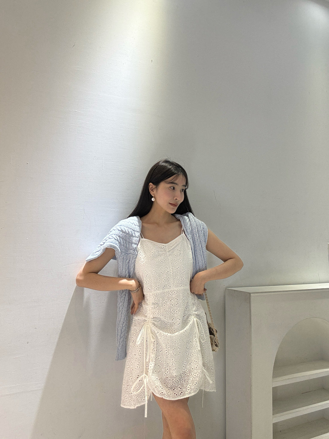 細肩帶緹花短洋