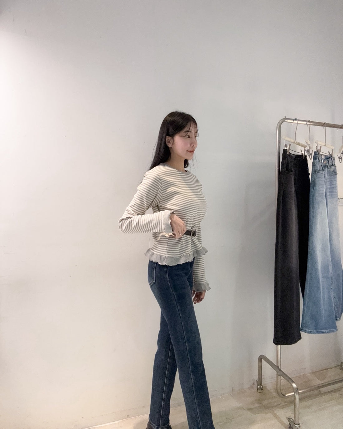 輕奢感刷絨直筒褲