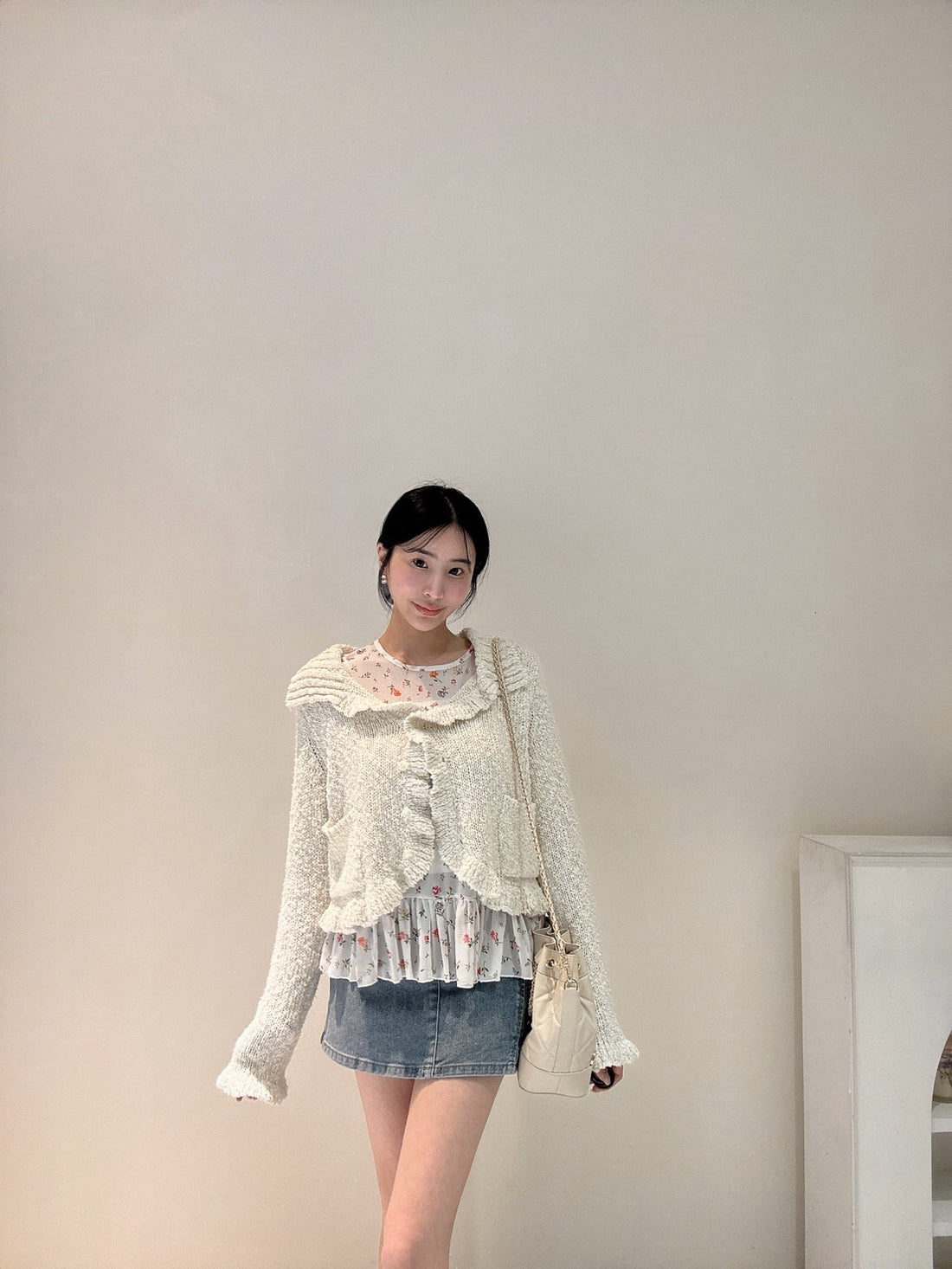 春日小花荷葉透膚衫