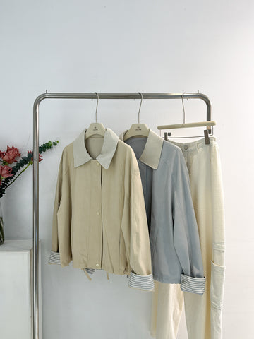 拼接領柔軟皮質外套