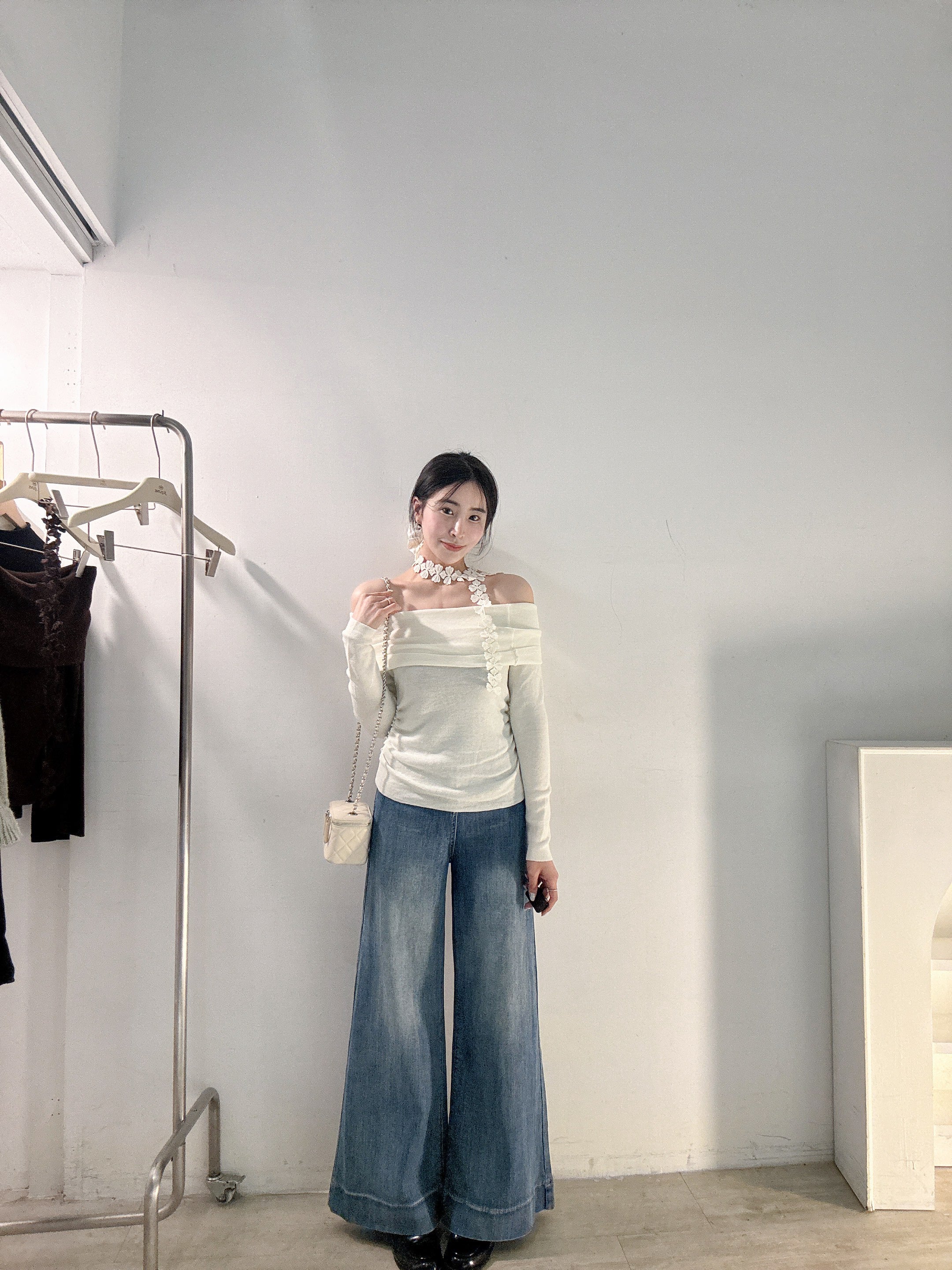 彈力落地喇叭褲