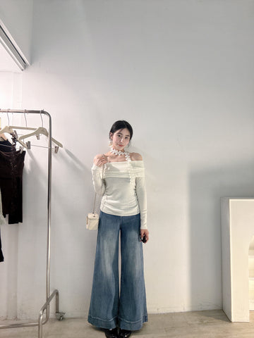 彈力落地喇叭褲