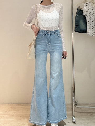 涼感直筒喇叭褲