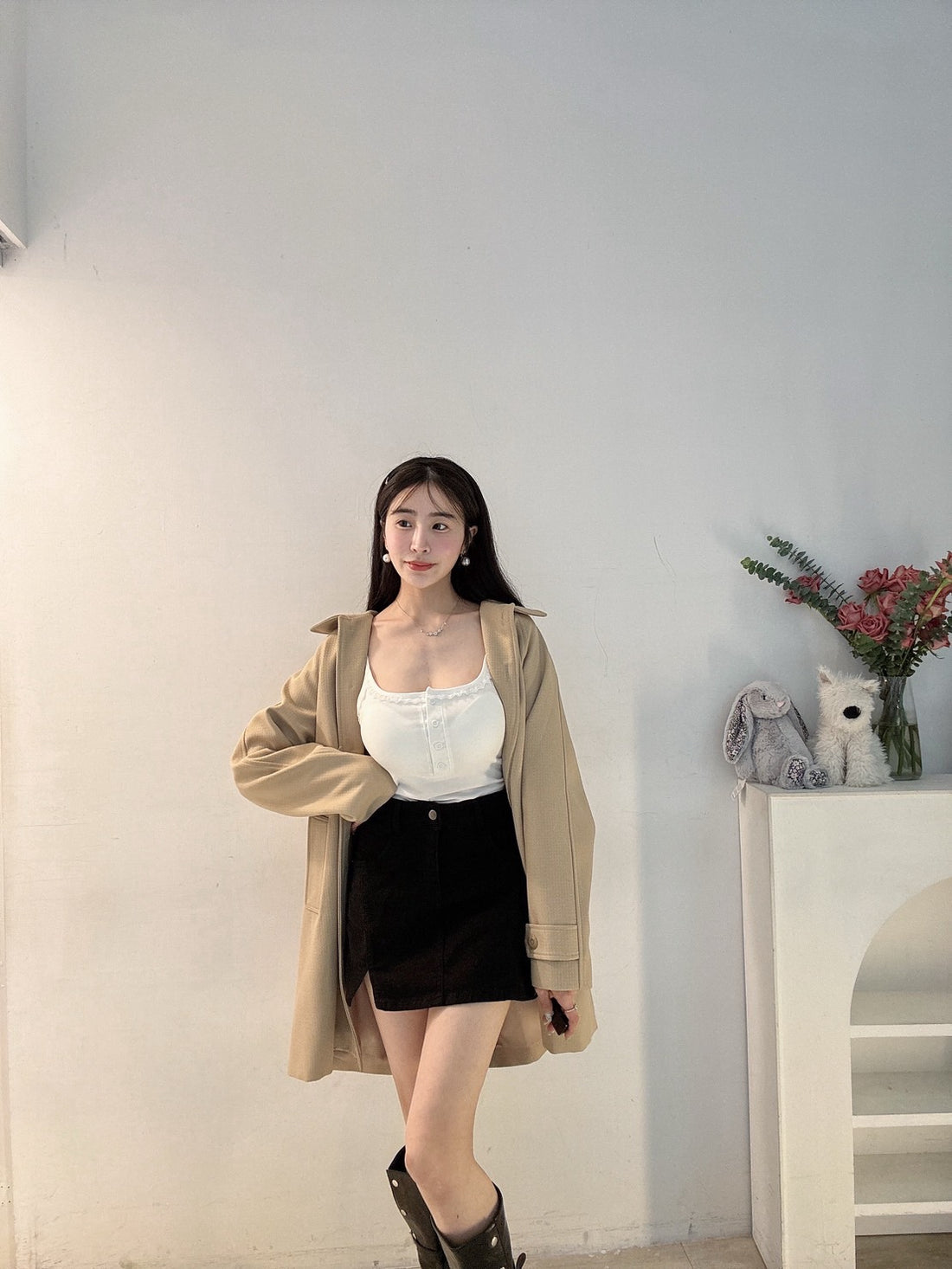 開衩彈力牛仔褲裙