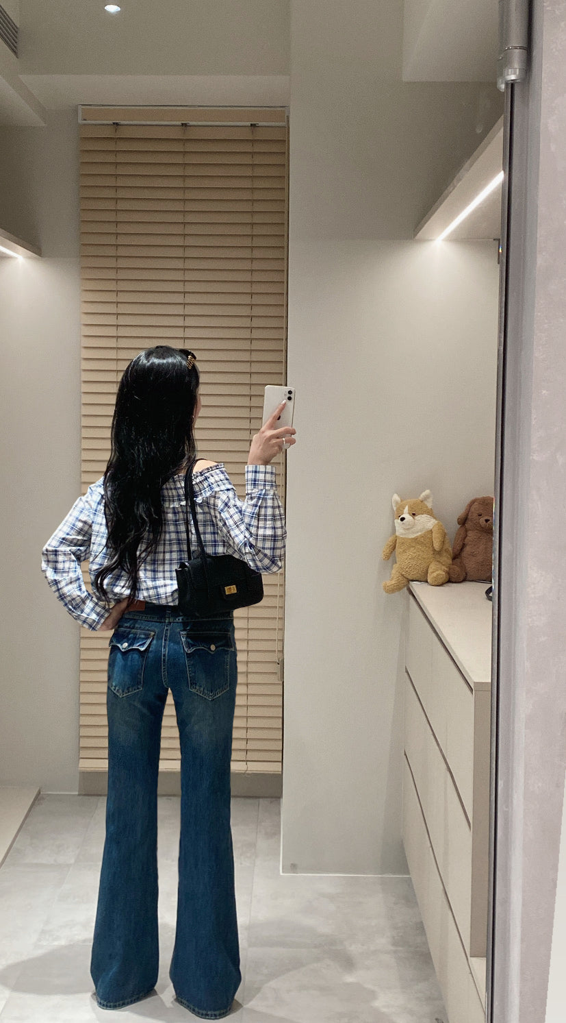 後口袋修胯低腰褲