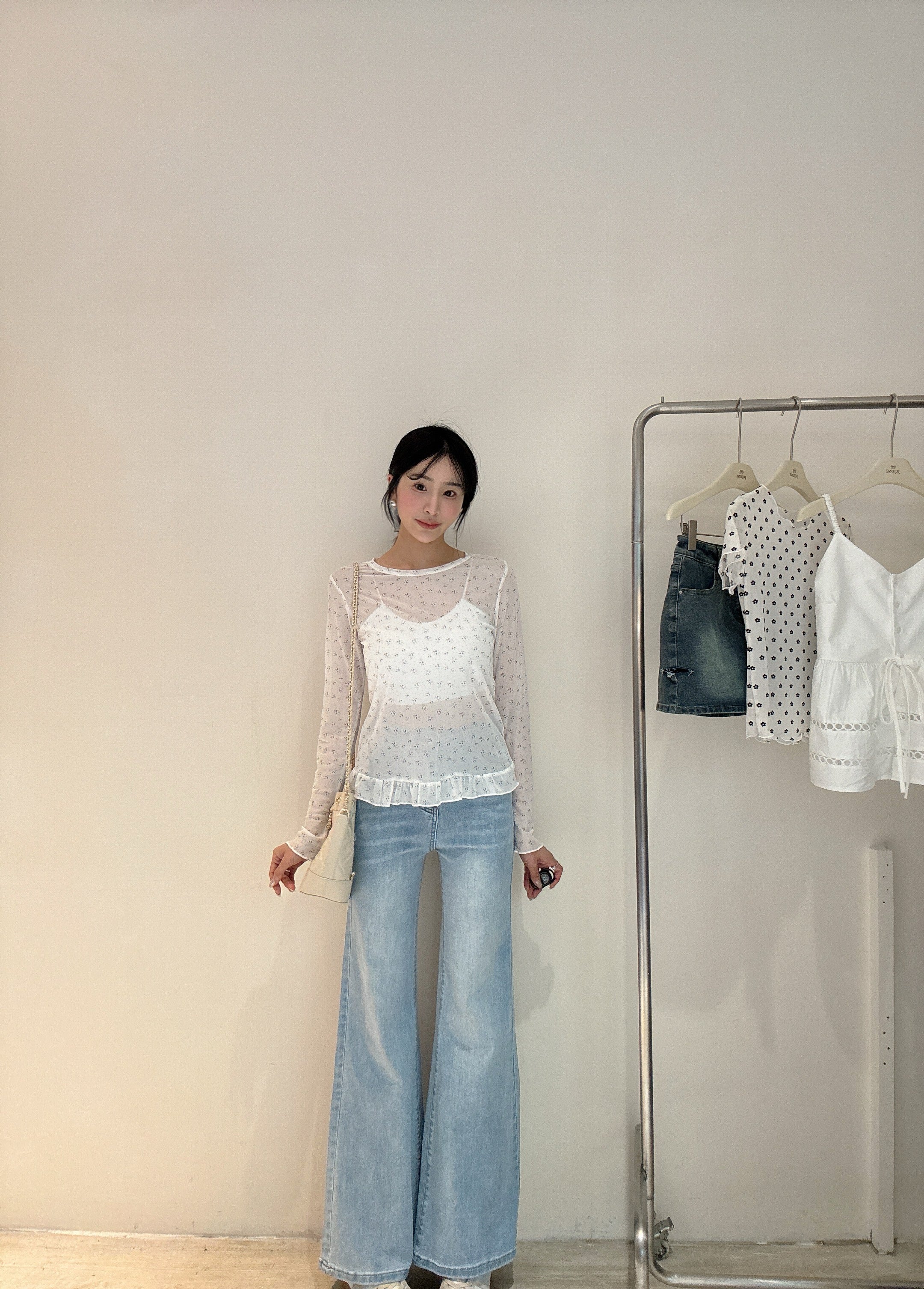 涼感直筒喇叭褲