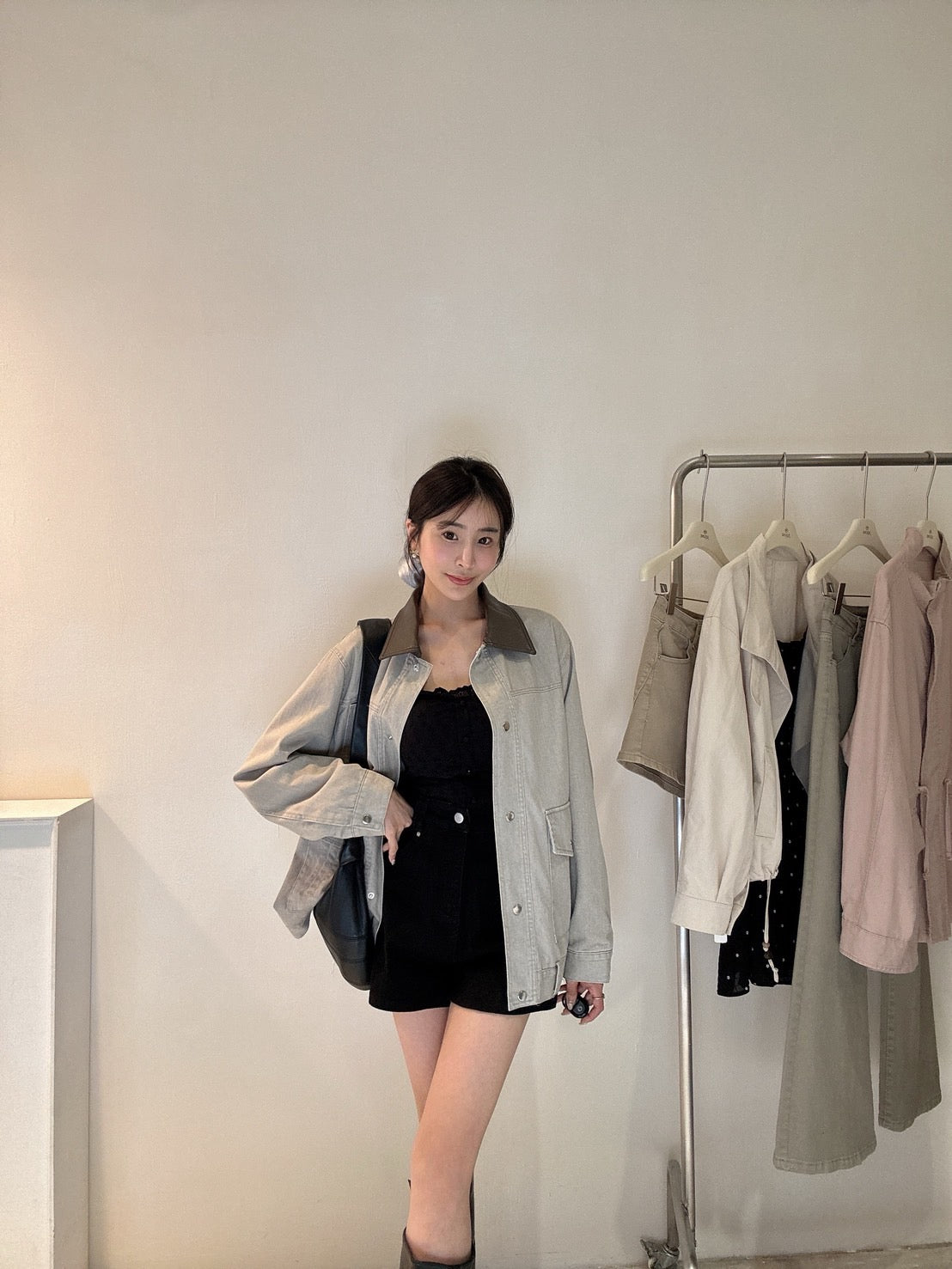 巴恩風皮質領外套