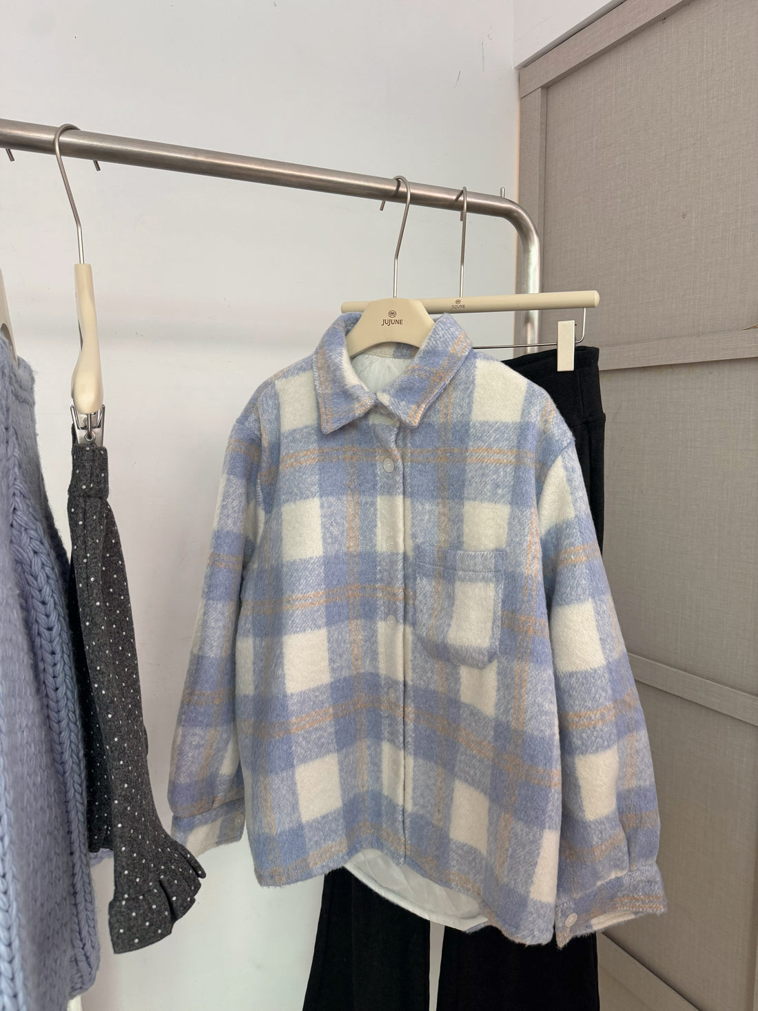 寶寶藍格紋毛呢外套