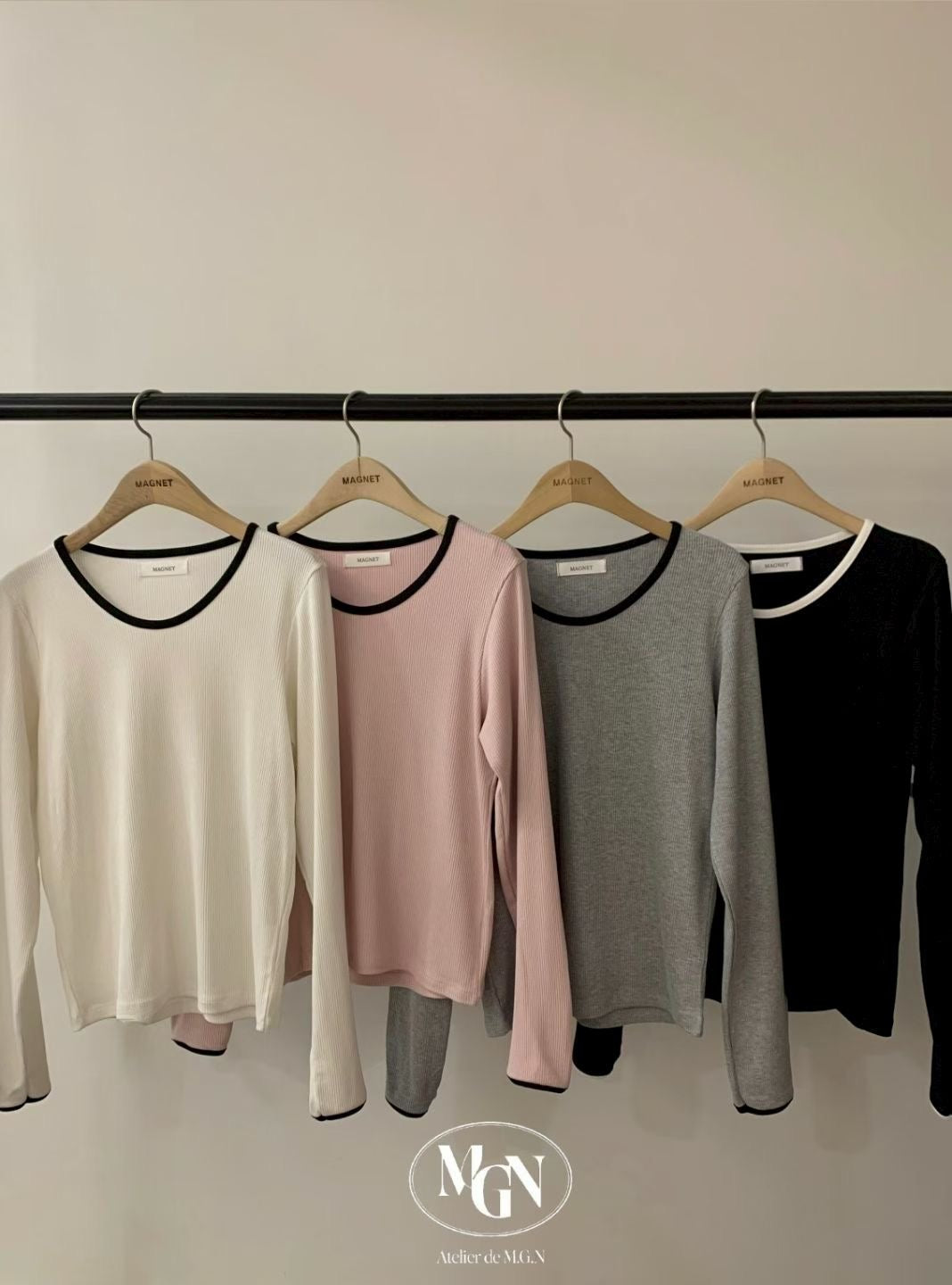 質感撞色圓領上衣