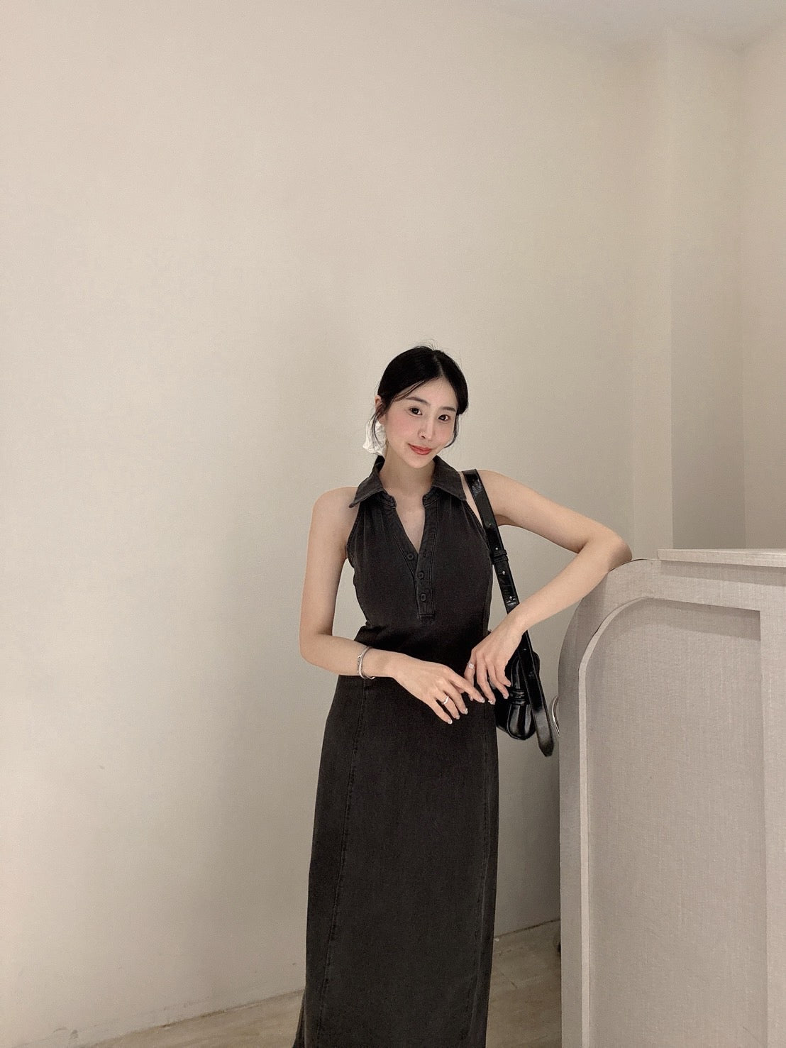 超顯瘦彈力水洗長洋裝