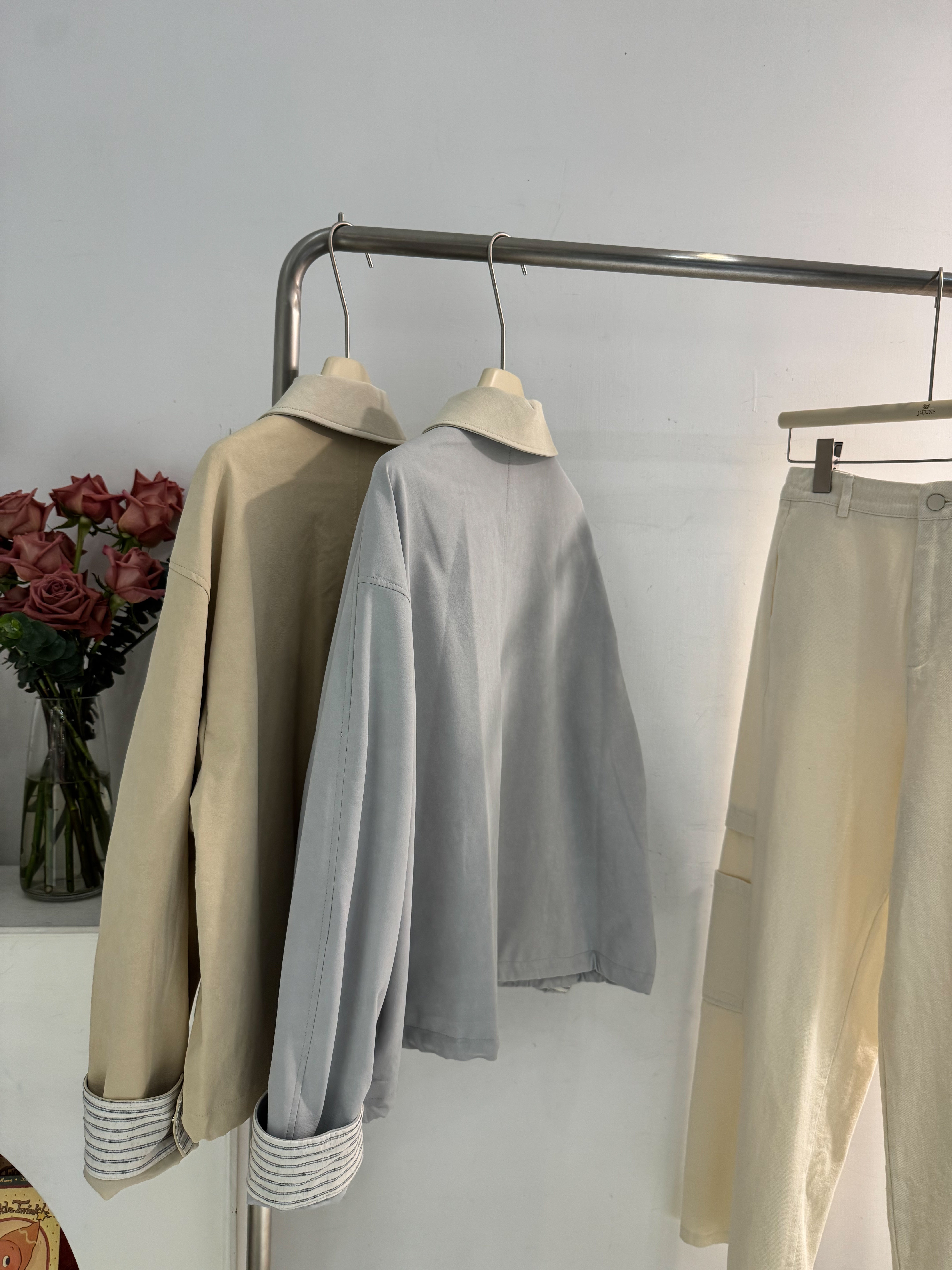 拼接領柔軟皮質外套