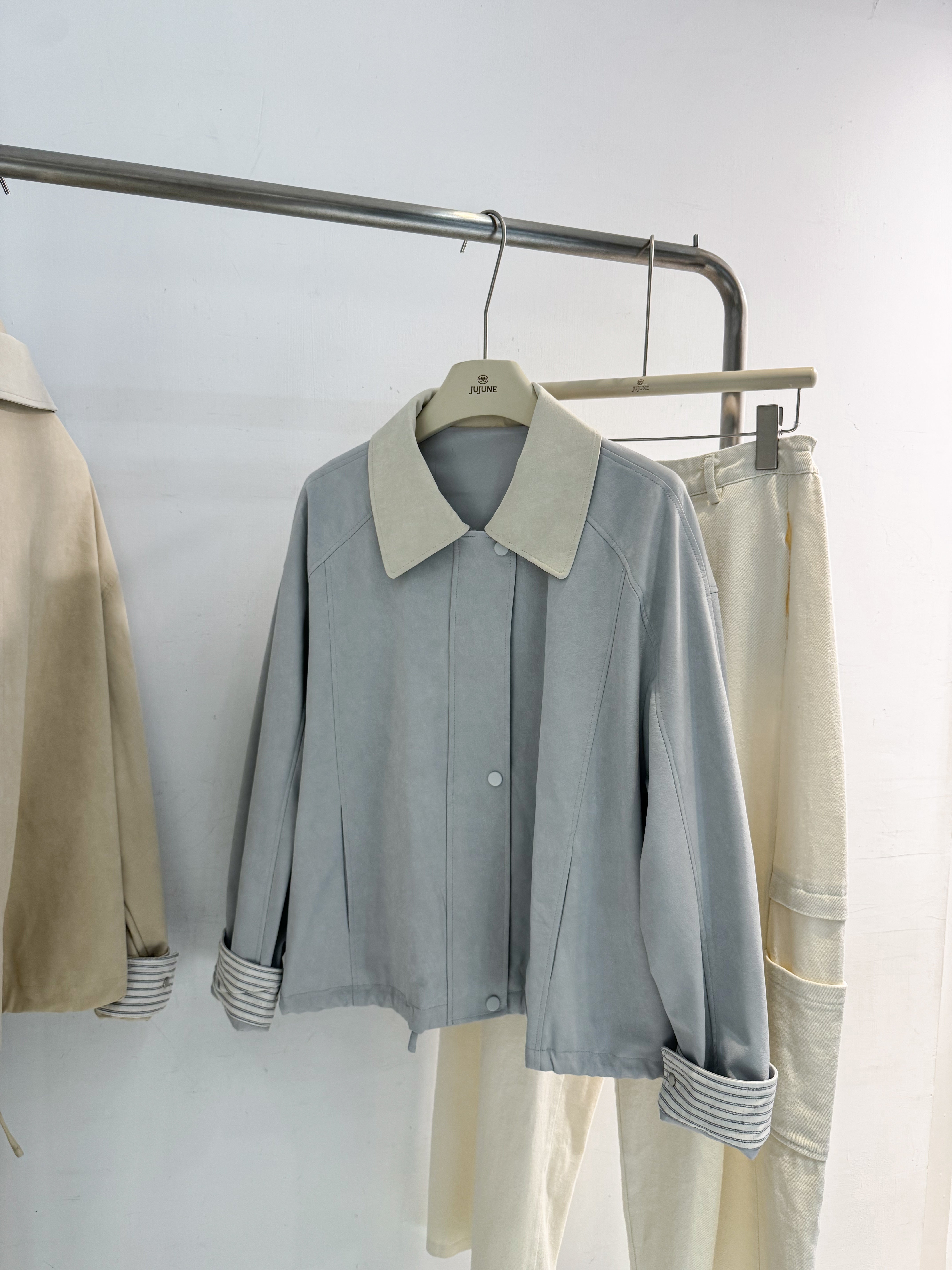 拼接領柔軟皮質外套