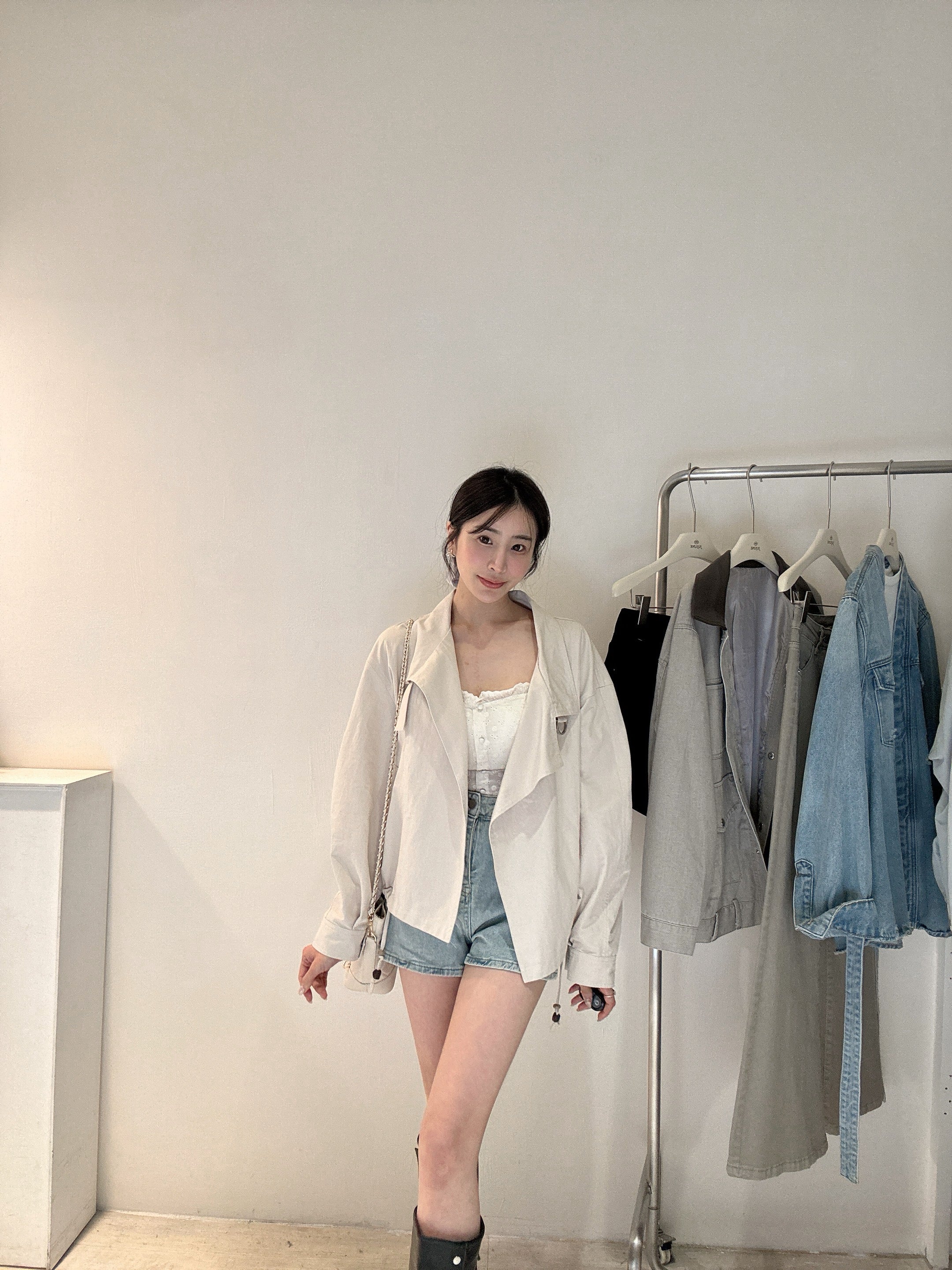 高腰彈力牛仔短褲