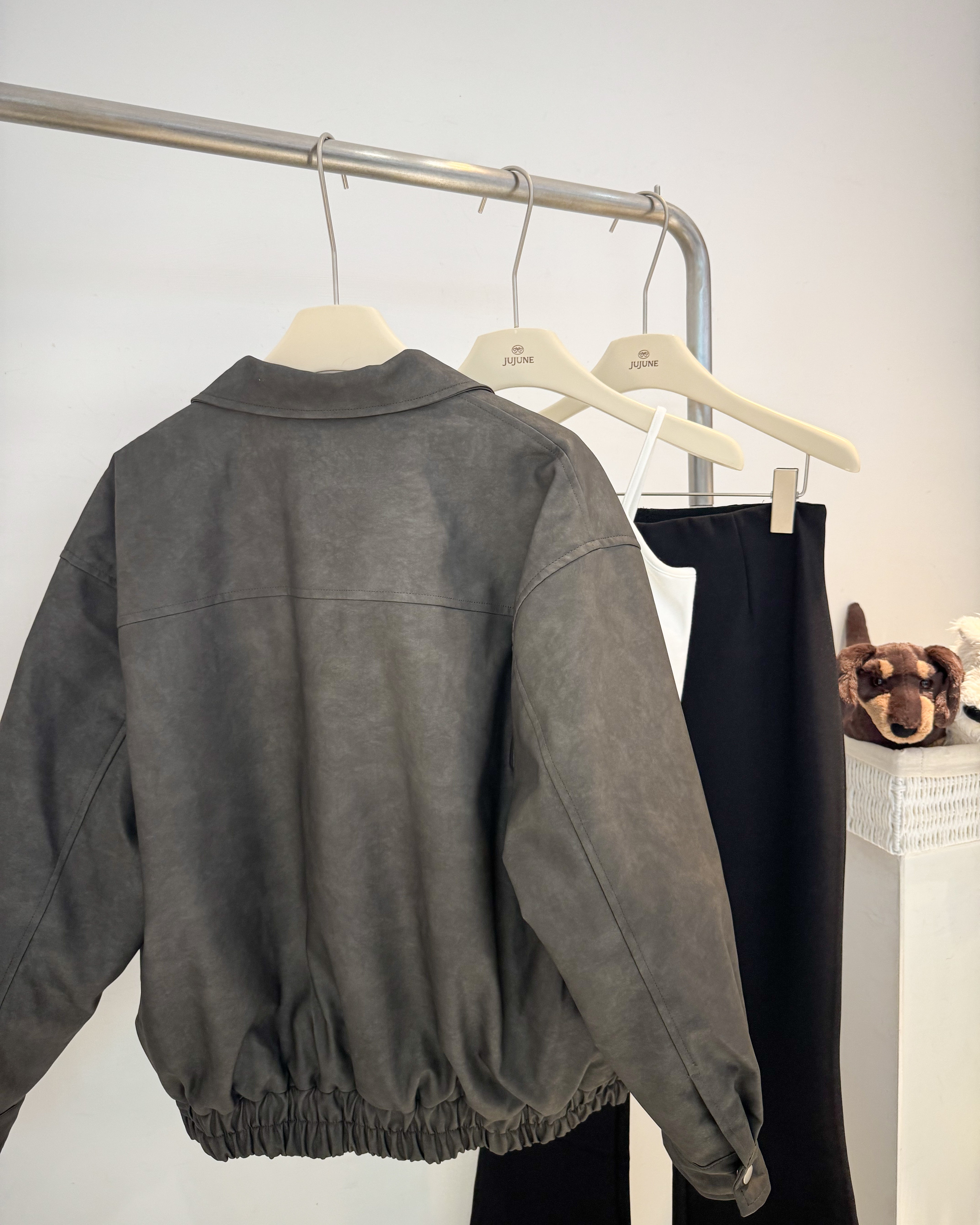 仿舊鋪棉皮革外套