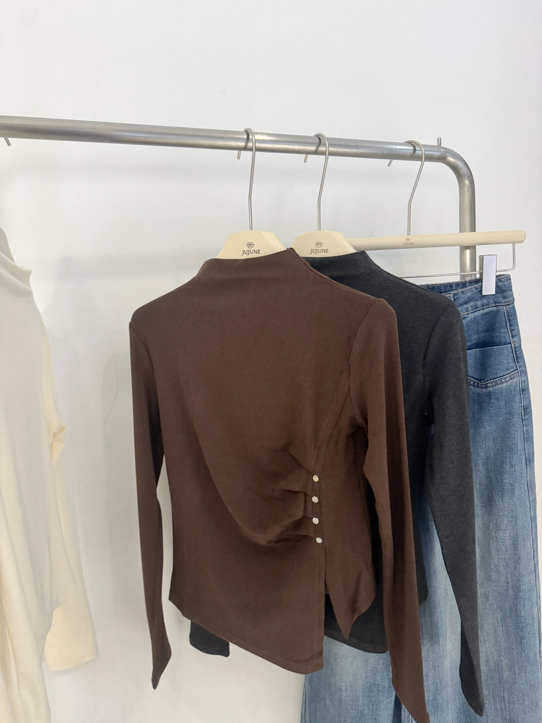 小立領抓皺彈力上衣