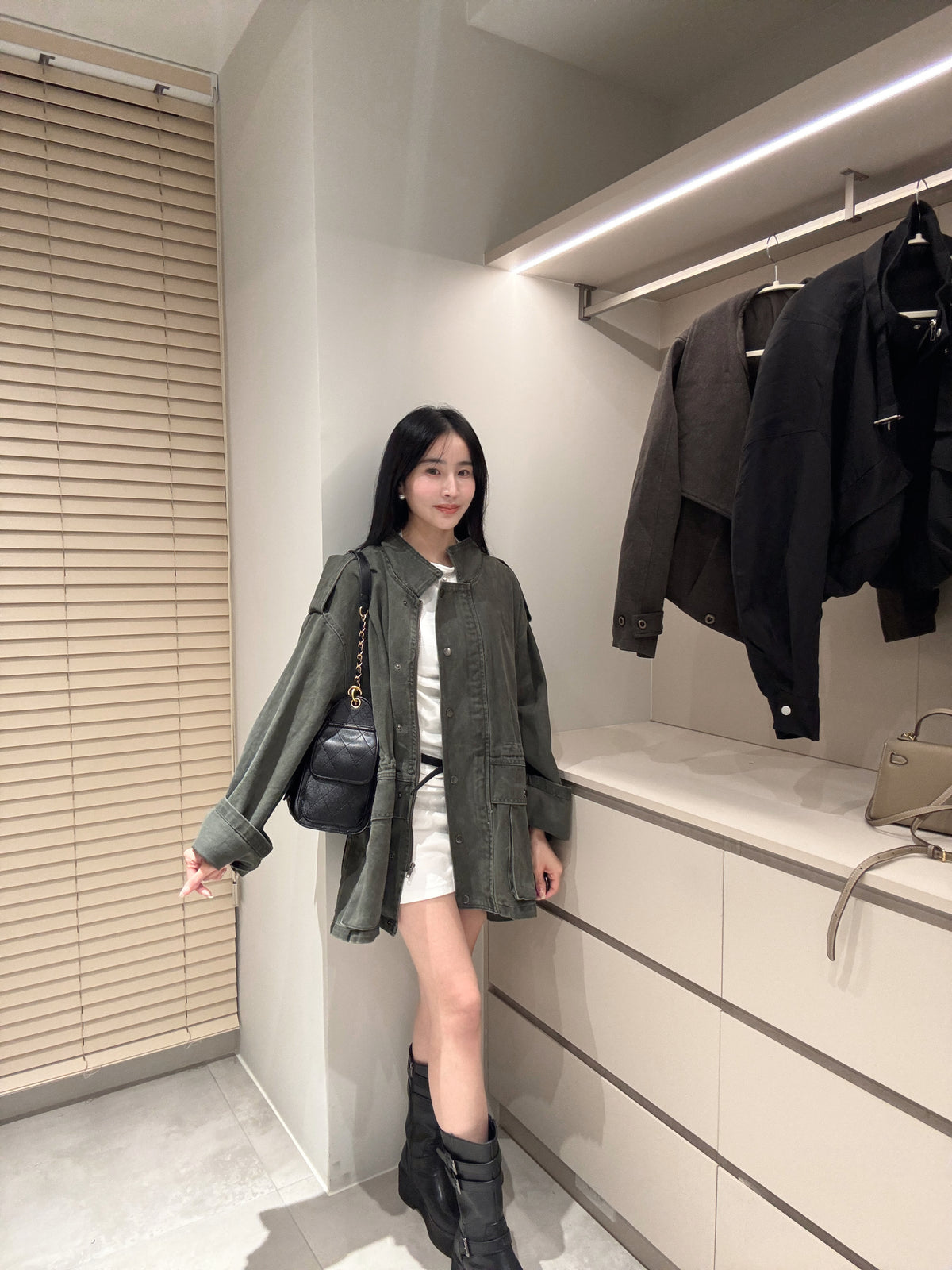 大口袋中長版外套